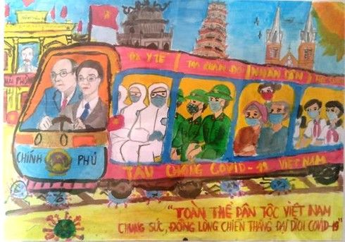 vietnamese train pushes back covid 19 wins prize in childs painting contest