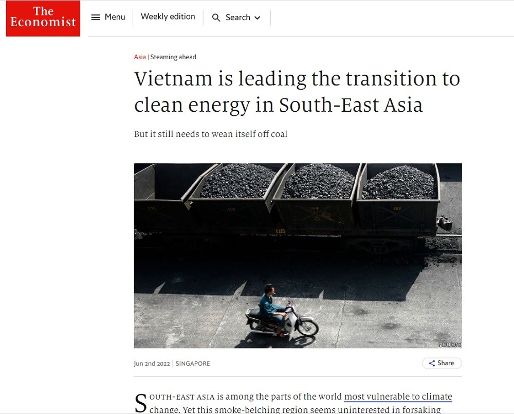 Báo Anh: Việt Nam đạt 'thành tích phi thường' trong chuyển đổi năng lượng sạch. (Nguồn: The Economist)