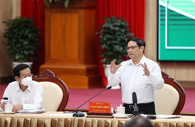 Thủ tướng Phạm Minh Chính chủ trì Hội nghị thúc đẩy phát triển nông nghiệp Đồng bằng sông Cửu Long sáng 6/3. (Nguồn: TTXVN)