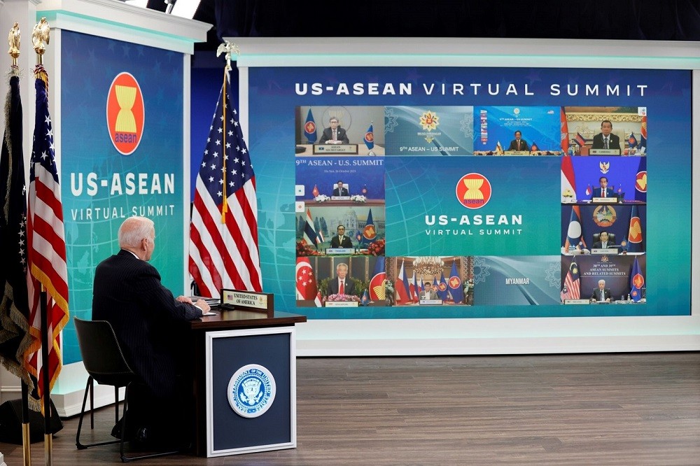 Tổng thống Mỹ Joe Biden tham gia một hội nghị thượng đỉnh trực tuyến với các nhà lãnh đạo ASEAN vào tháng 10/2021. (Nguồn:A AP)