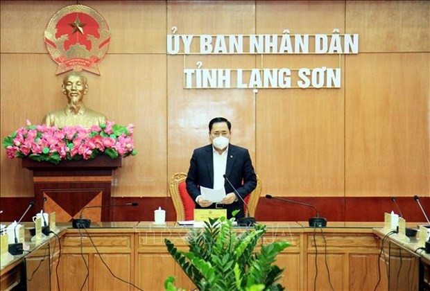 Toàn cảnh buổi làm việc do Chủ tịch Ủy ban Nhân dân tỉnh Lạng Sơn Hồ Tiến Thiệu chủ trì ngày 24/12. (Nguồn: TTXVN)