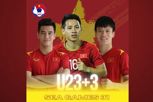 A poster of three over 23-year-old Vietnamese players who will compete at the 31st SEA Games in May. (Photo: VFF)