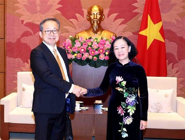  Truong Thi Mai, Politburo member, Secretary of the Communist Party of Vietnam Central Committee and head of its Organisation Commission, and Japanese Ambassador Yamada Takio. (Source: VNA)