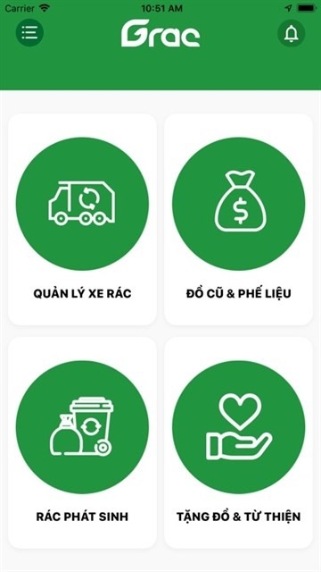The “Grac” app is being used by waste collectors in HCM City’s Go Vap district, allowing users to call scrap dealers to collect waste, give away junk to the needy, and make online payments for waste collection services. (VNA screenshot)