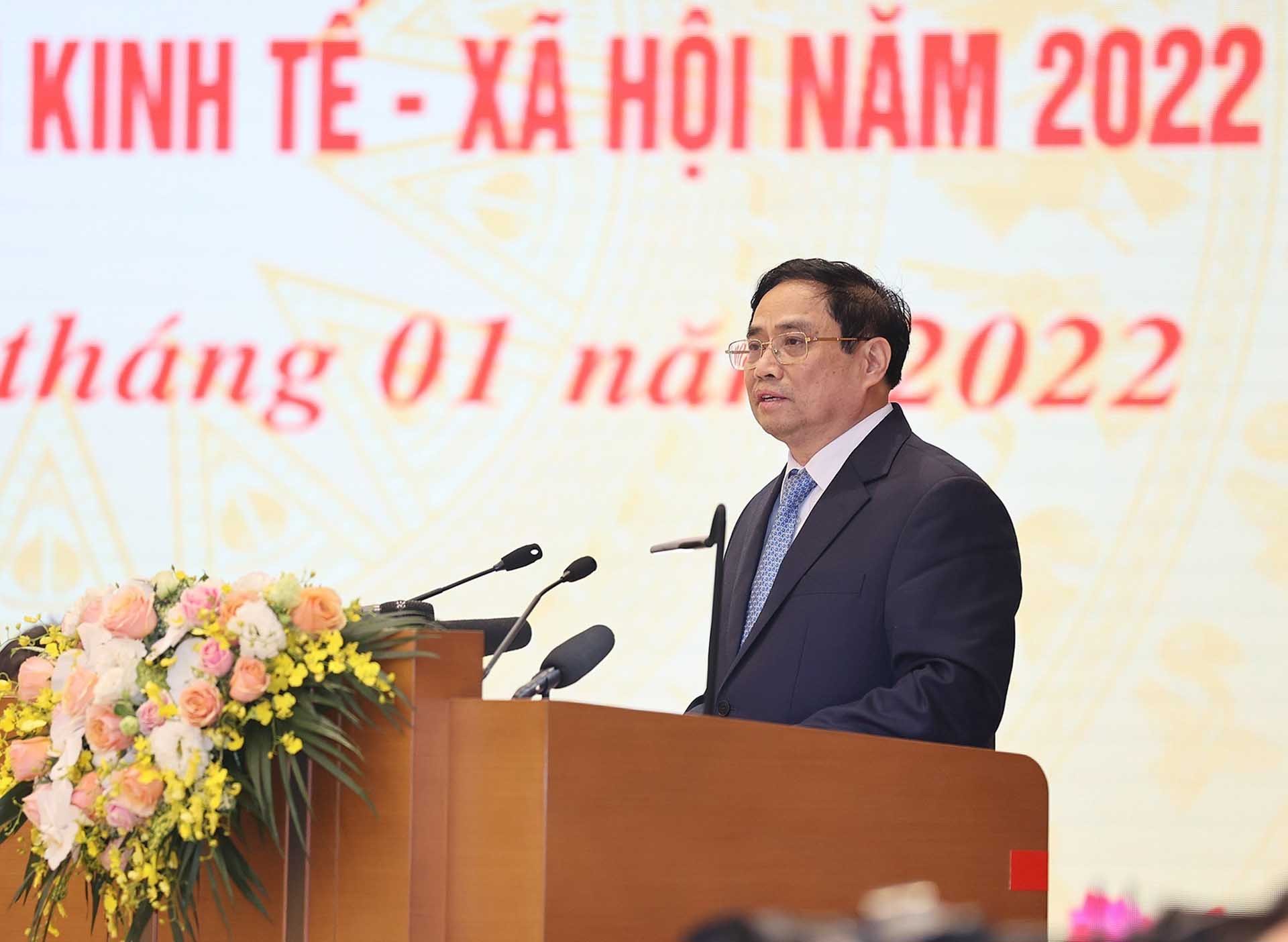Thủ tướng Phạm Minh Chính phát biểu khai mạc hội nghị. (Nguồn: TTXVN)