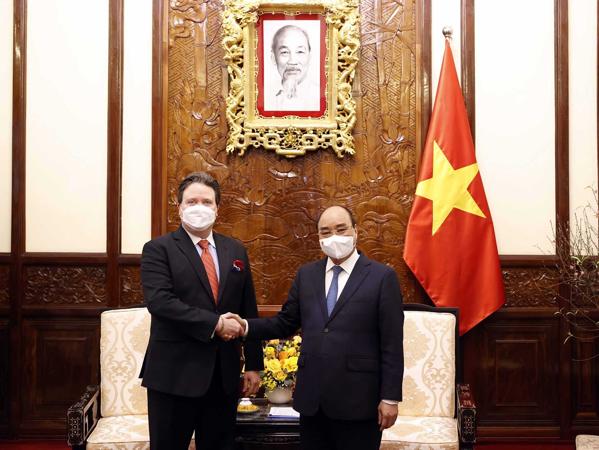 Chủ tịch nước Nguyễn Xuân Phúc tiếp Đại sứ Hoa Kỳ Mare Evans Knapper. (Nguồn: TTXVN)