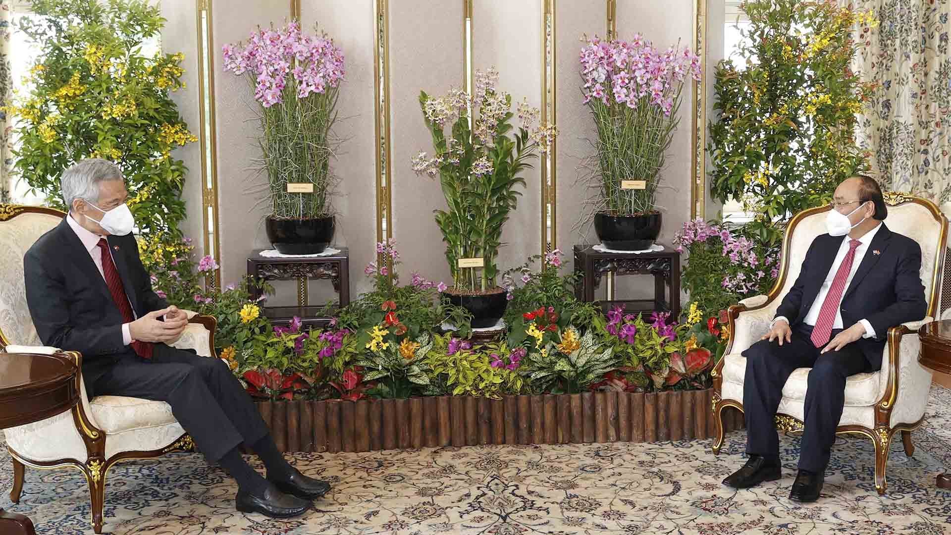 Chủ tịch nước Nguyễn Xuân Phúc và Thủ tướng Singapore Lý Hiển Long. (Nguồn: TTXVN)