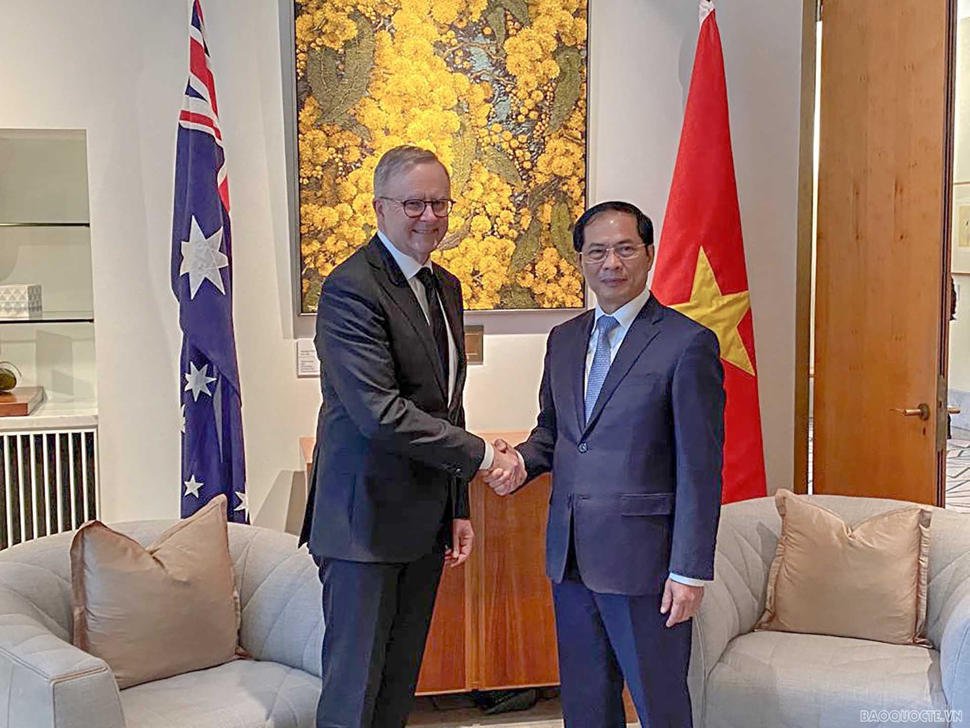 Bộ trưởng Ngoại giao Bùi Thanh Sơn chào xã giao Thủ tướng Australia Anthony Albanese