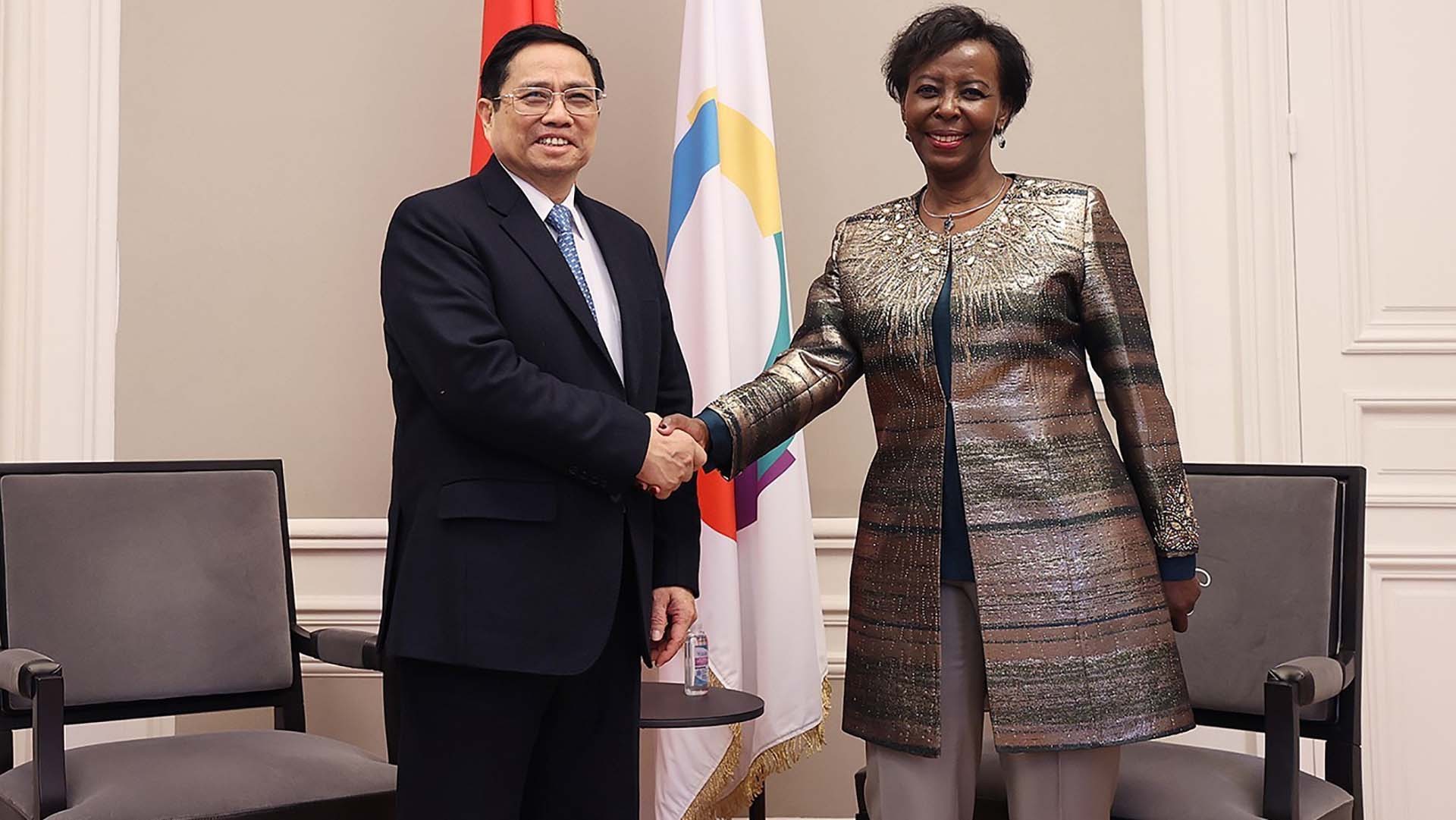 Thủ tướng Phạm Minh Chính gặp bà Louise Mushikiwabo, Tổng Thư ký Tổ chức quốc tế Pháp ngữ (OIF). ((Nguồn:TTXVN)