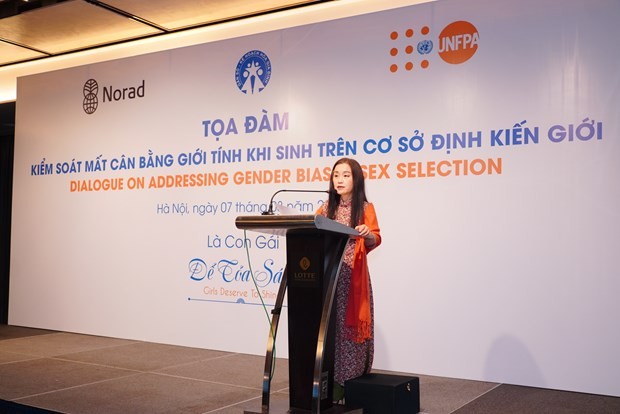 UNFPA Representative in Vietnam Naomi Kitahara speaks at a dialogue on addressing gender-biased sex selection on March 7. (Photo: UNFPA Vietnam)