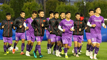 Vietnam players in their first training session after arriving in Japan. (Photo courtesy of Vietnam Football Federation)