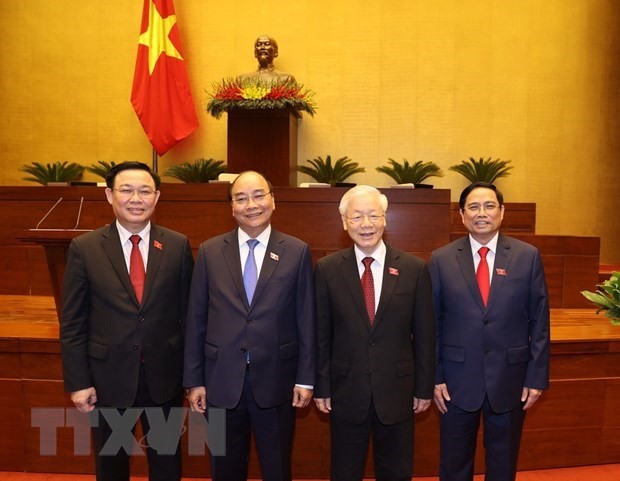 From left: NA Chairman Vuong Dinh Hue, President Nguyen Xuan Phuc, Party General Secretary Nguyen Phu Trong, Prime Minister Pham Minh Chinh (Photo: VNA)