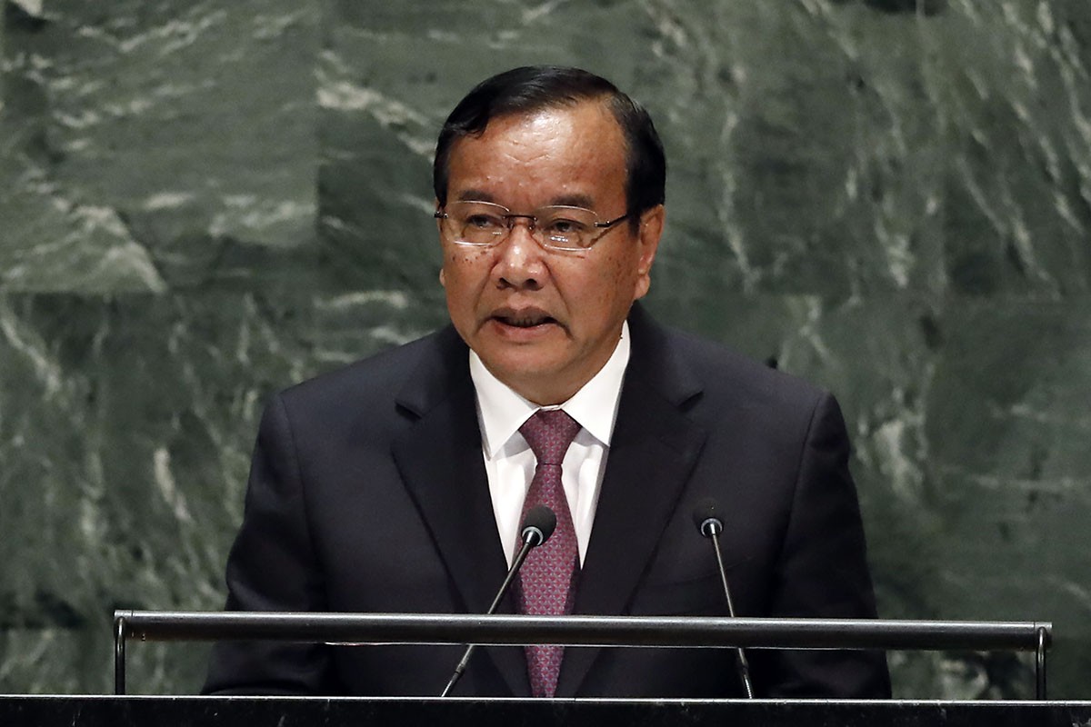 Cambodia’s Deputy Prime Minister and Foreign Minister Prak Sokhonn addresses the 74th session of the United Nations General Assembly, Saturday, Sept. 28, 2019. (Photo: AP)