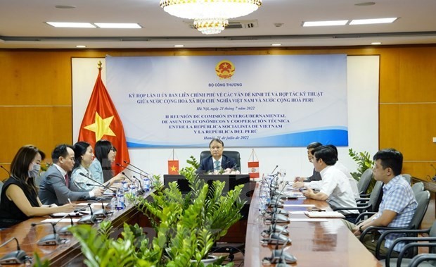 The second meeting of the Intergovernmental Commission on Economic Affairs and Technical Cooperation between Vietnam and Peru is held recently via video teleconference. (Photo: Ministry of Industry and Trade)