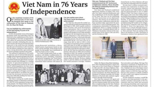 Ambassador Phan Chi Thanh’s writing featured on Thai printed newspaper