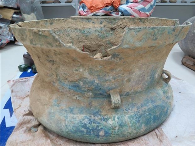 An ancient bronze drum discovered in Lao Cai province. (Photo: VNA)