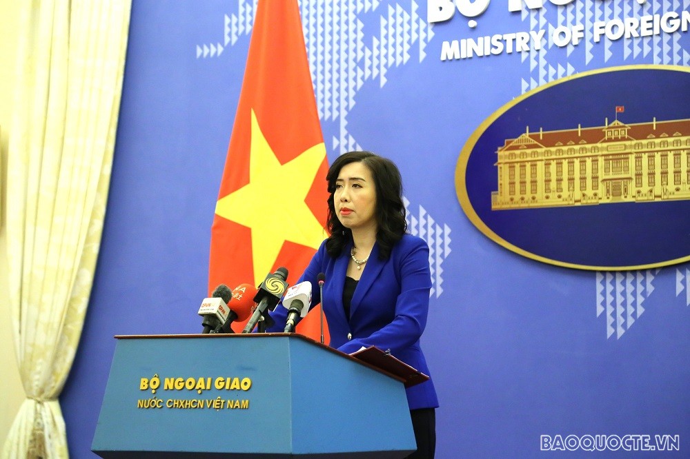 (08.25) Người phát ngôn Bộ Ngoại giao Lê Thị Thu Hằng thông tin về tàu cá Việt Nam bị Malaysia bắt giữ ngày 11/6. (Ảnh: Minh Quân)