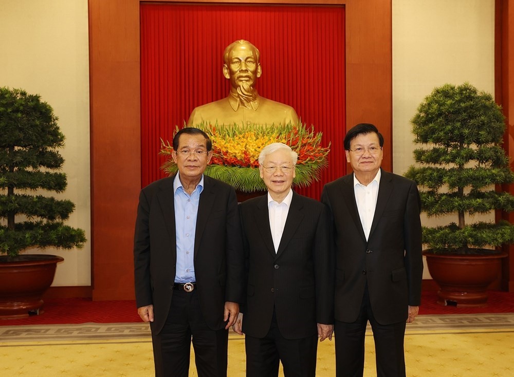 (09.26) Vietnamese, Laos and Cambodia leaders met on September 26th in Hanoi. (Photo: VNA)