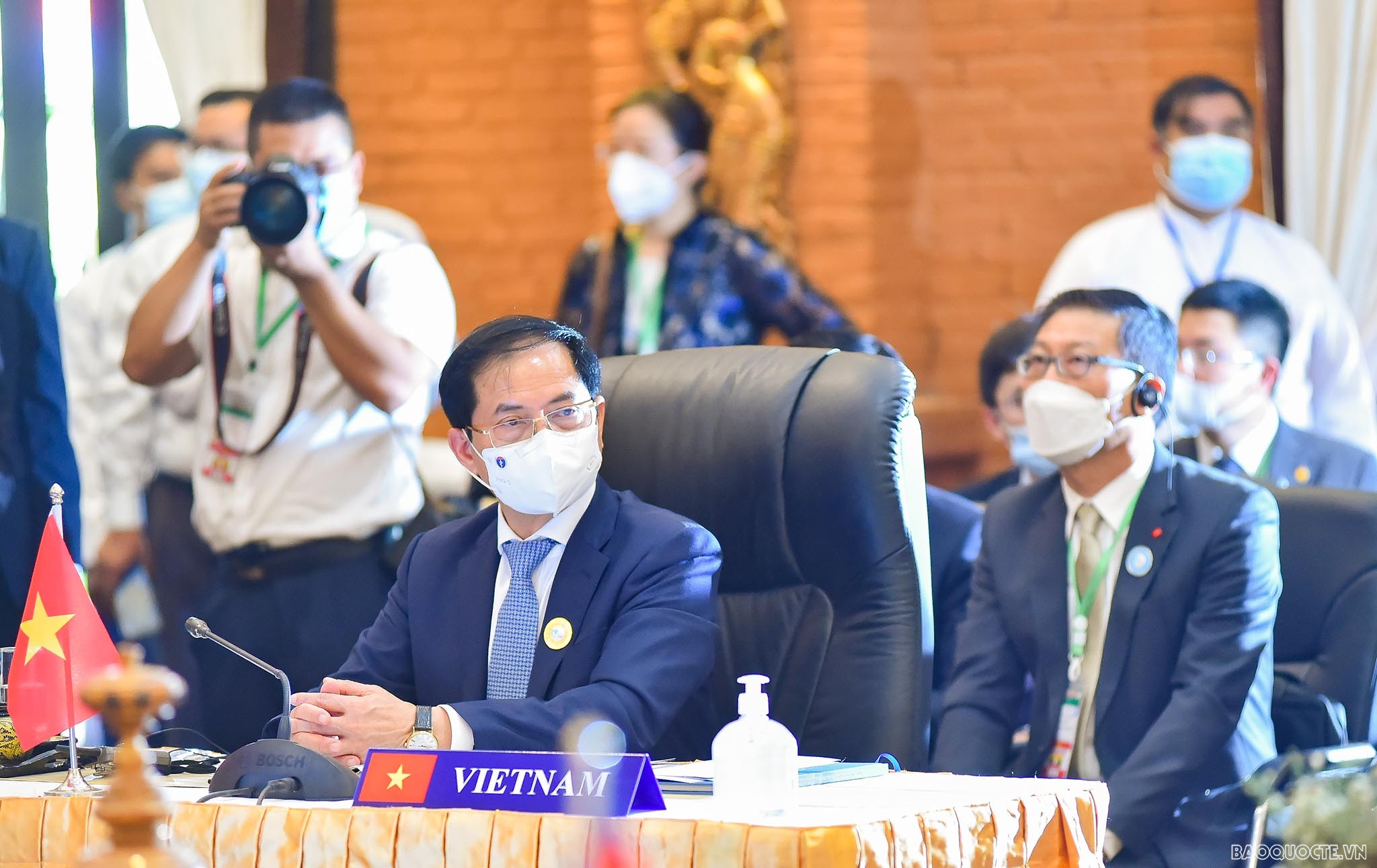 Bộ trưởng Ngoại giao Bùi Thanh Sơn dự Hội nghị Bộ trưởng Ngoại giao Mê Công – Lan Thương lần thứ 7, ngày 4/7, tại Bagan, Myanmar. (Ảnh: Nguyễn Hồng)