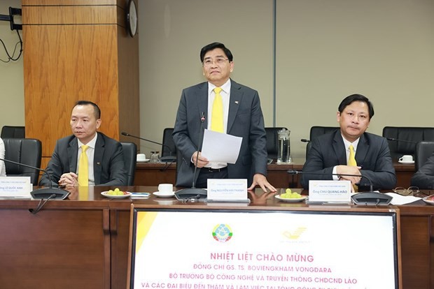Chairman of Vietnam Post Nguyen Hai Thanh speaks at the meeting with the Lao delegation on October 10. (Photo: vnpost.vn)