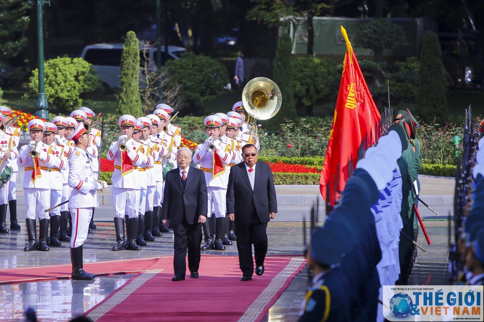 grand welcome ceremony for lao leader in ha noi