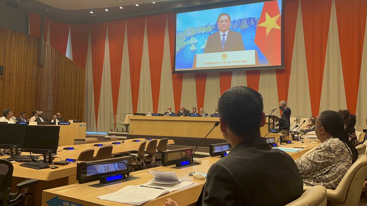 Prime Minister Pham Minh Chinh speaks at the United Nations High-Level Meeting on Climate Change in the form of video recording.