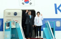 party chief welcomes rok president