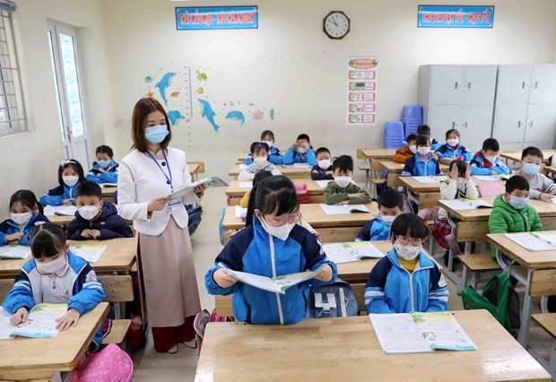 A class of the Trung Thanh Primary School in Hanoi's suburban district of Gia Lam (Photo: VNA)