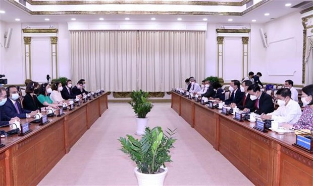 The meeting between HCM City and WB officials on March 23. (Photo: VNA)