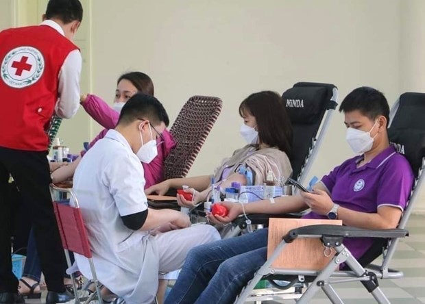 Blood donators at the festival in Hanoi's Thanh Tri district on April 3. (Photo: VNA)