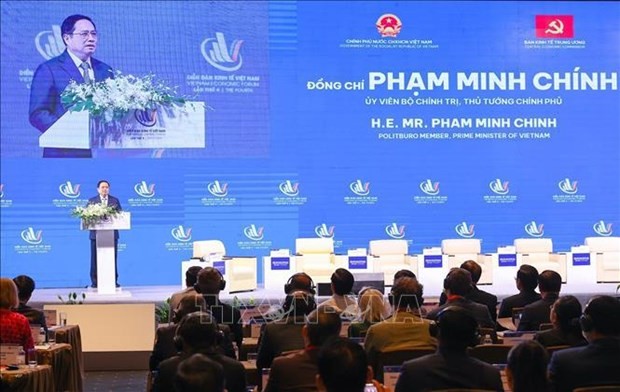 PM Pham Minh Chinh addresses the high-level session at the 4th Vietnam Economic Forum. (Photo: VNA) 