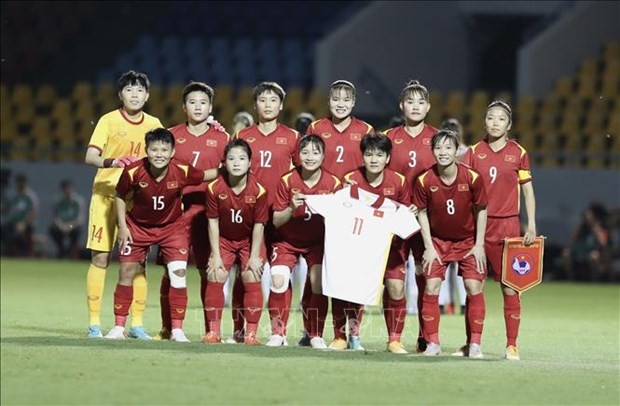 The Vietnamese female football players. (Photo: VNA)
