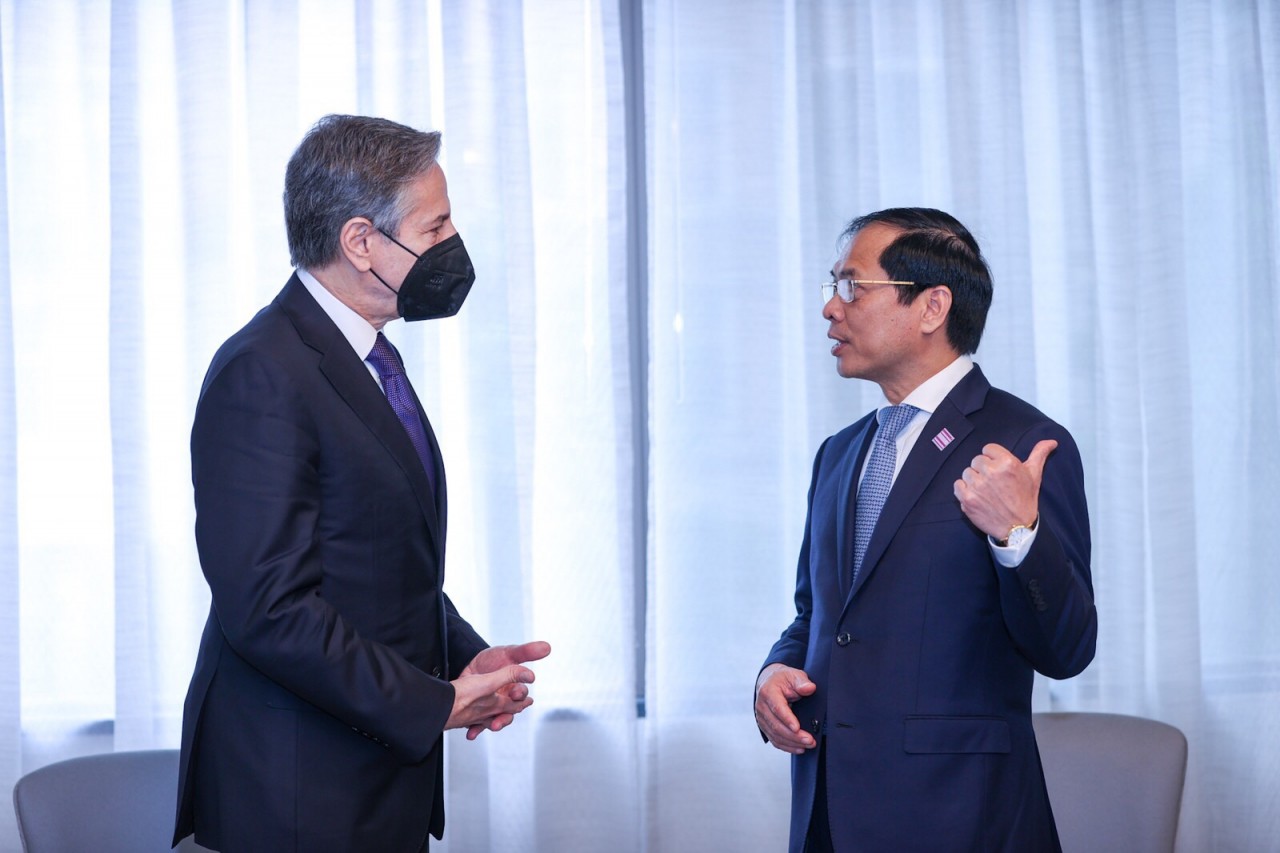 Bộ trưởng Ngoại giao Bùi Thanh Sơn gặp Ngoại trưởng Hoa Kỳ Antony Blinken và Cố vấn An ninh quốc gia Jake Sullivan. (Nguồn: VGP)