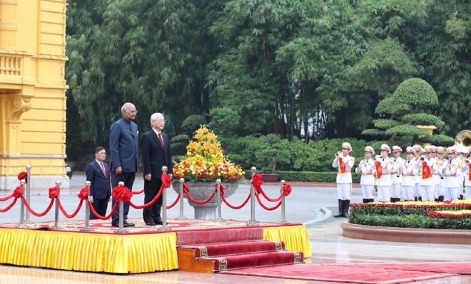 party leader president chairs welcome ceremony for indian president