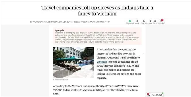 Vietnam a unique destination attracting Indian tourists: Indian newspaper Vietnam a unique destination attracting Indian tourists: Indian newspaper