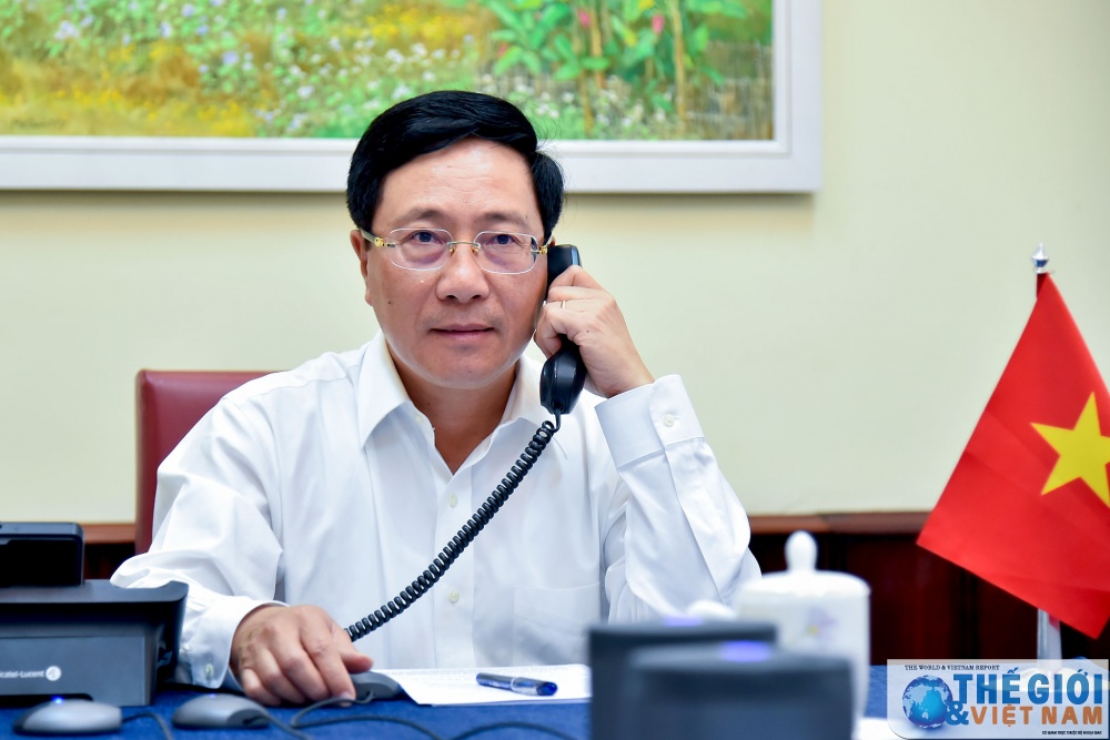 Ngày 23/7/2020, Phó Thủ tướng, Bộ trưởng Ngoại giao Phạm Bình Minh điện đàm với Bộ trưởng Ngoại giao Hàn Quốc. (Ảnh: Tuấn Anh) ngay 2372020 pho thu tuong bo truong ngoai giao pham binh minh dien dam voi bo truong ngoai giao han quoc anh tuan anh