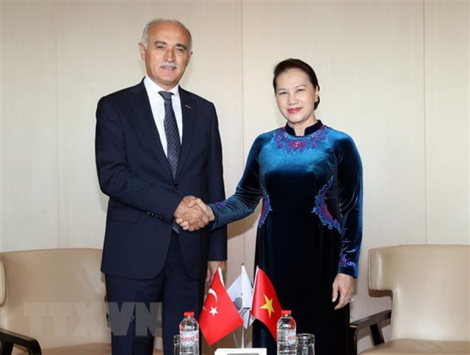 turkish economic official welcomes na chairwoman to business forum